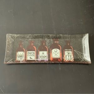 Madison Studio Rectangular Glass Halloween Serving Plate - Poison Bottles Spider